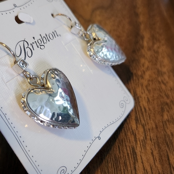 BRIGHTON SPECTRUM crystal shiny puffy silver heart earrings love Bling Jewelry - Picture 3 of 7